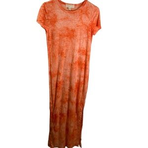 Michael Kors 100% Linen Tie Dye Maxi Dress Short Sleeve